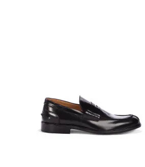 Black leather penny loafers