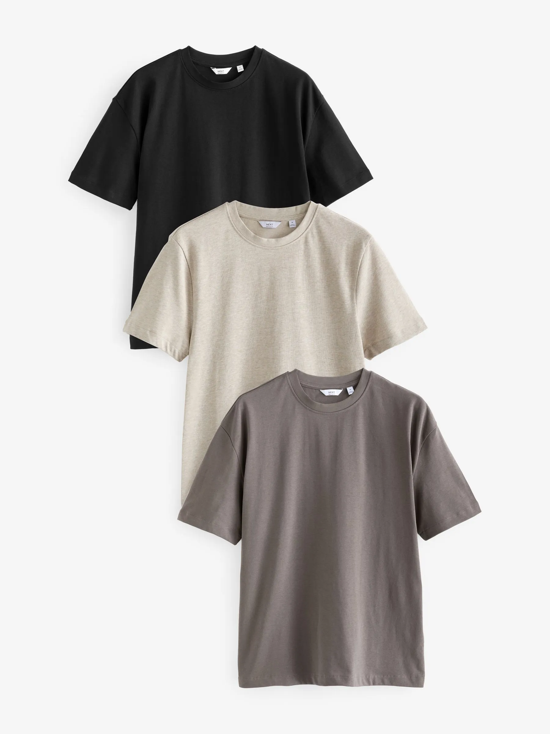 Black/Brown/Light Neutral Relaxed Fit Heavyweight T-Shirts 3 Pack