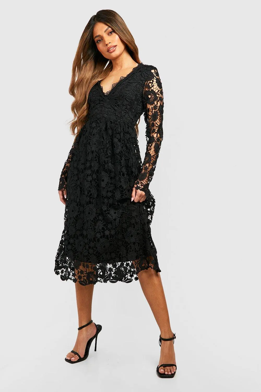 Dresses | Long Sleeve Crochet Lace Midi Skater Dress | boohoo