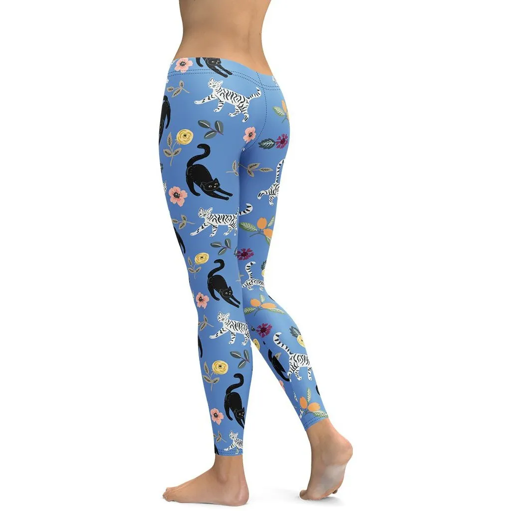Feline & Flower Pattern Leggings