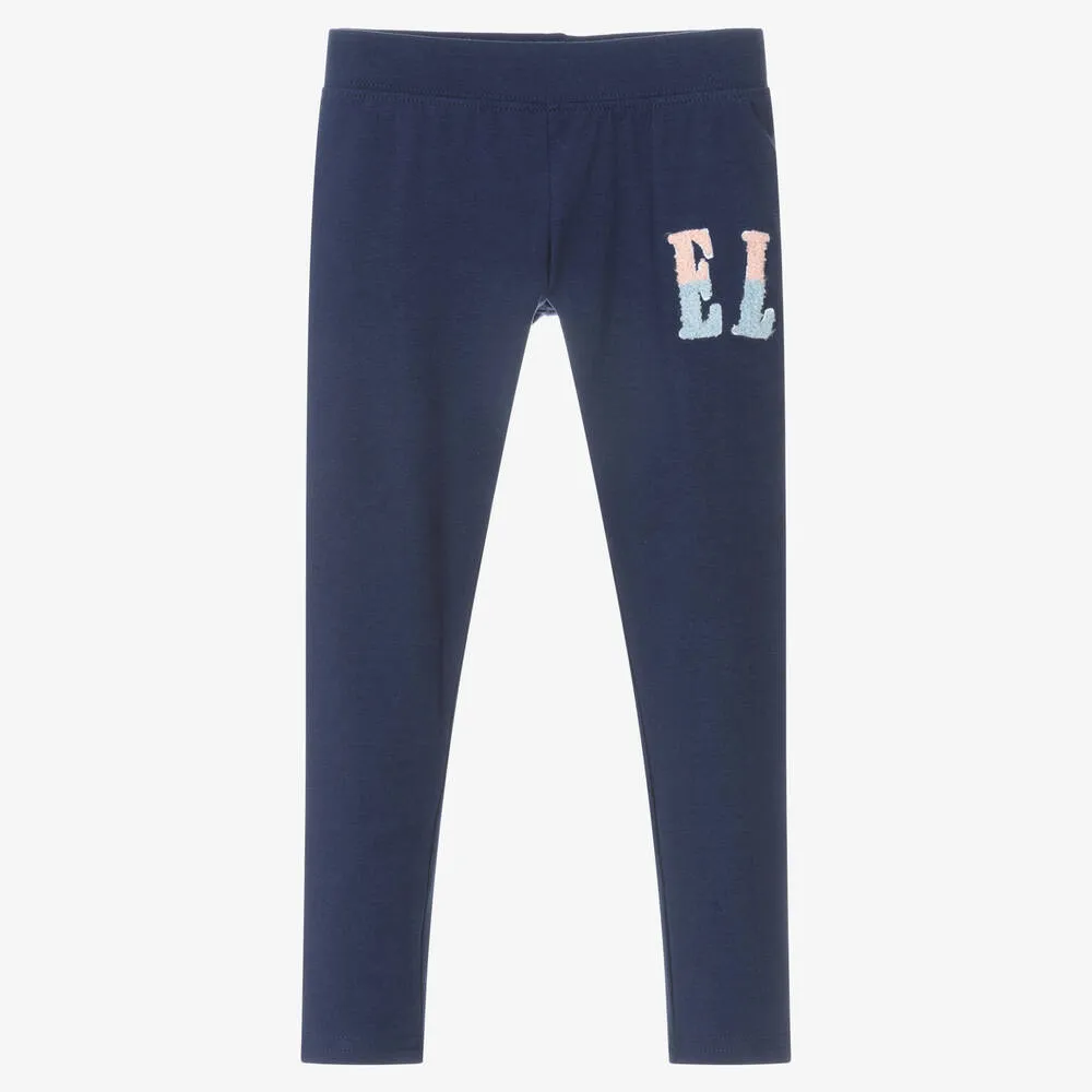 Girls Blue Cotton Leggings
