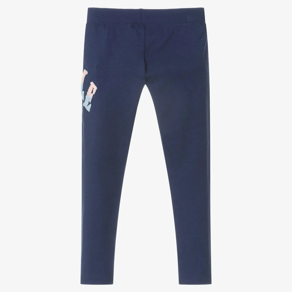 Girls Blue Cotton Leggings