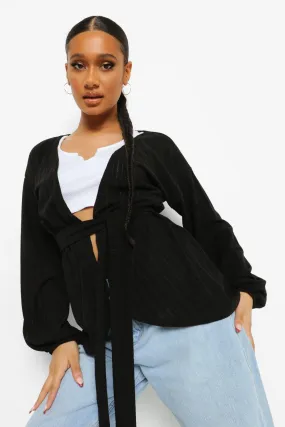 Jersey Knit Ribbed Belted Kimono