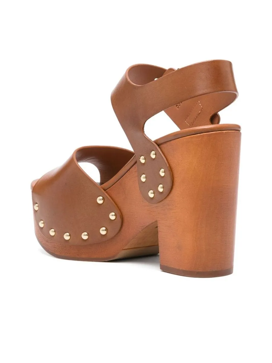 Leather High Block Heel Sandals