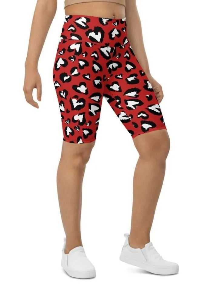 Leopard Hearts Biker Shorts