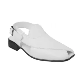 Mochi Men White Ethnic Pathani Sandals