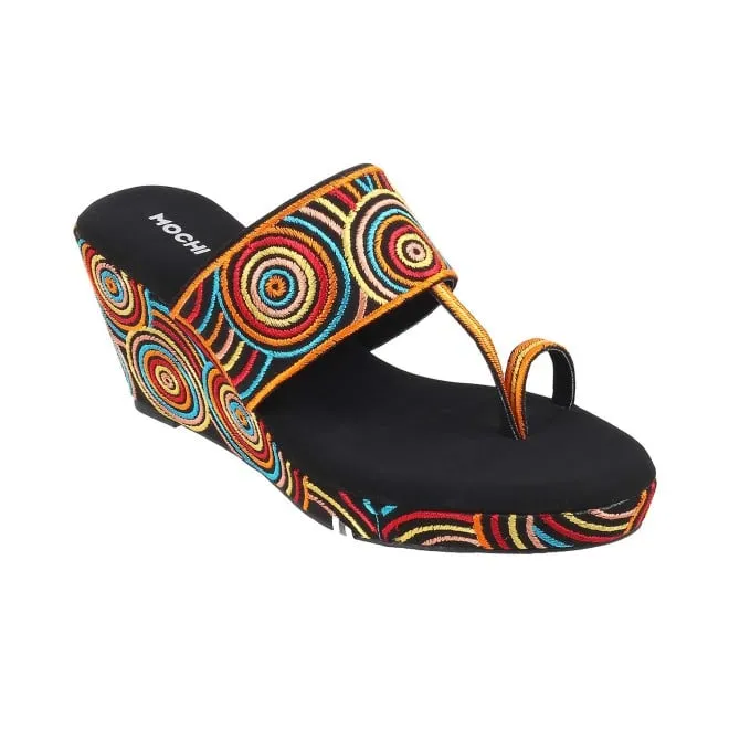Mochi Women Black Ethnic Sandals
