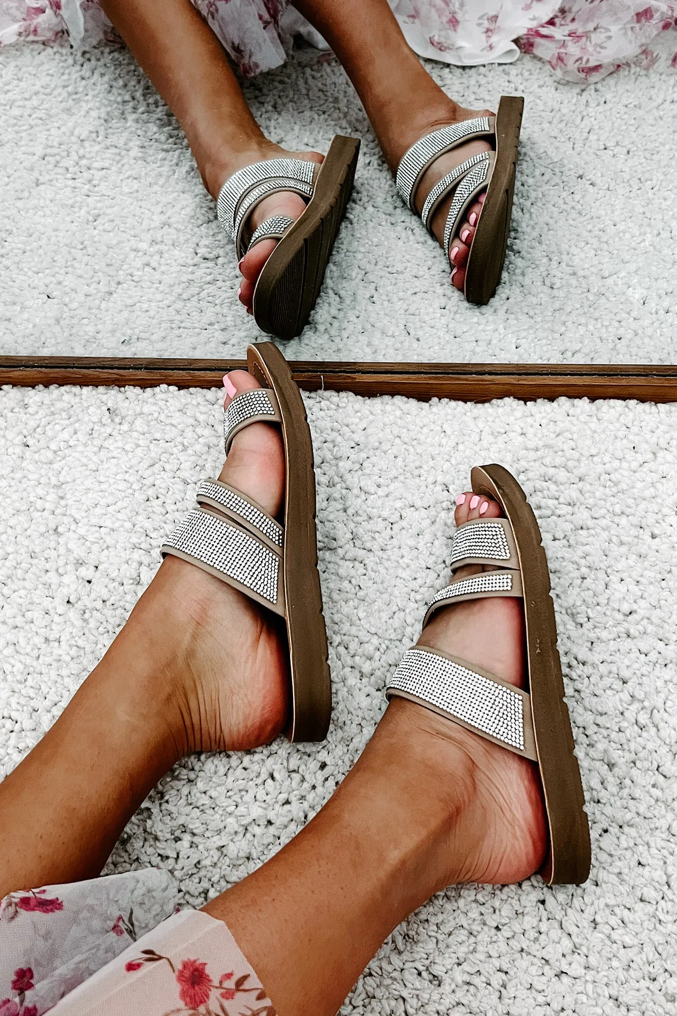 Naveena Rhinestone Strap Sandals (Natural)
