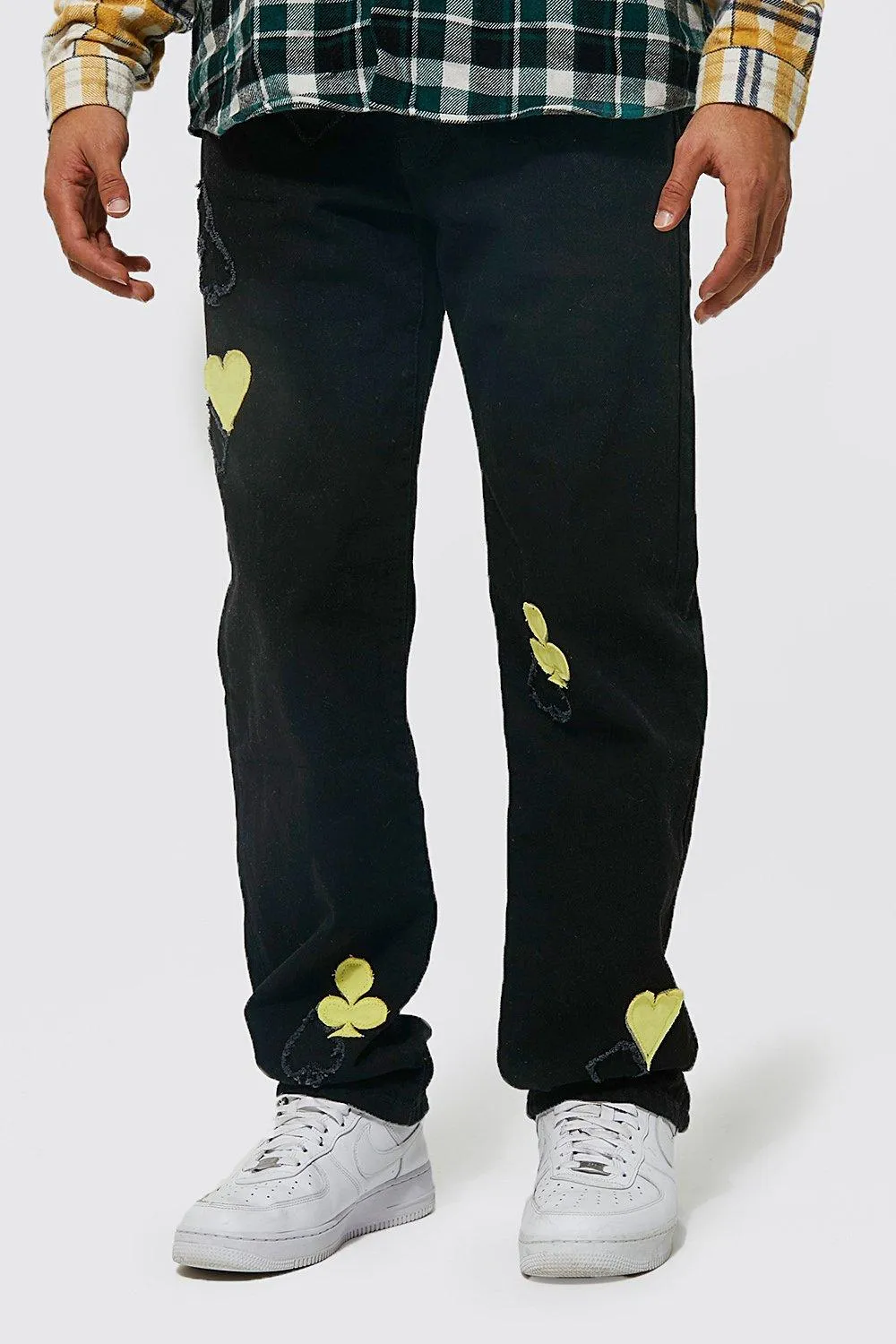Relaxed Fit Rigid Denim Applique Jeans