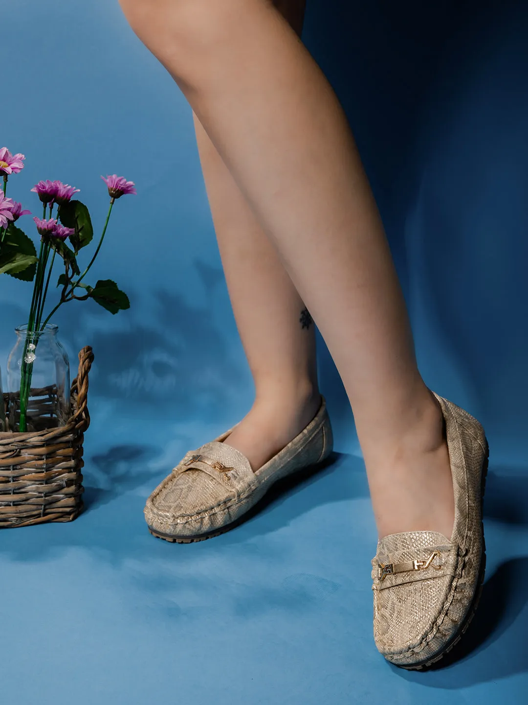 Shezone Women Golden Loafers
