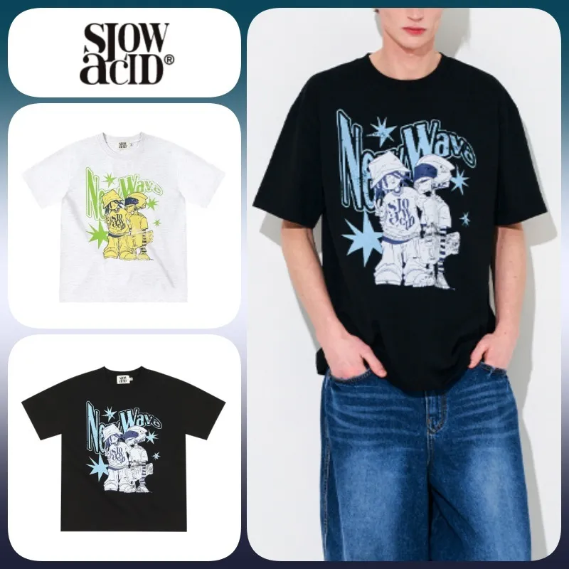 SLOW ACID  |Unisex U-Neck Oversized Logo T-Shirts