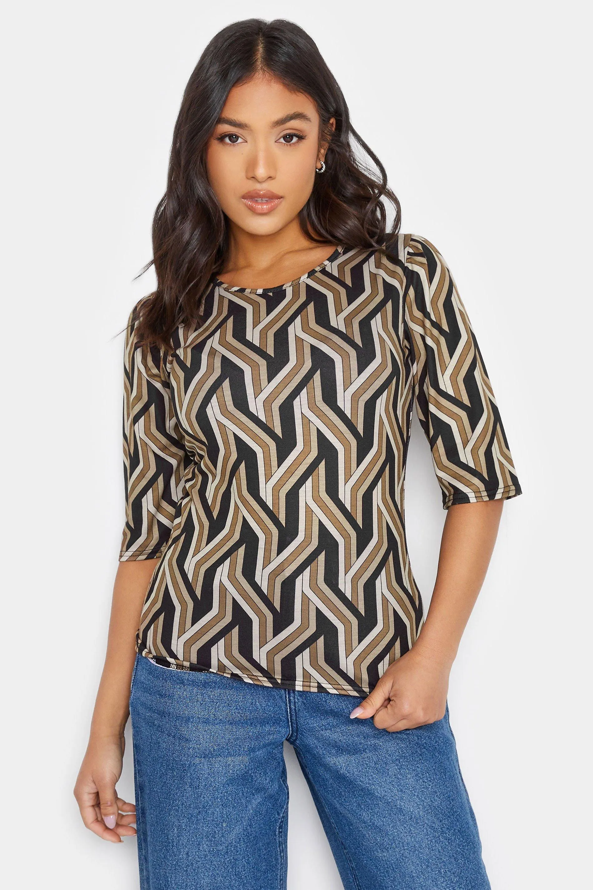 T-Shirts | Petite Geometric Print T-Shirt | PixieGirl