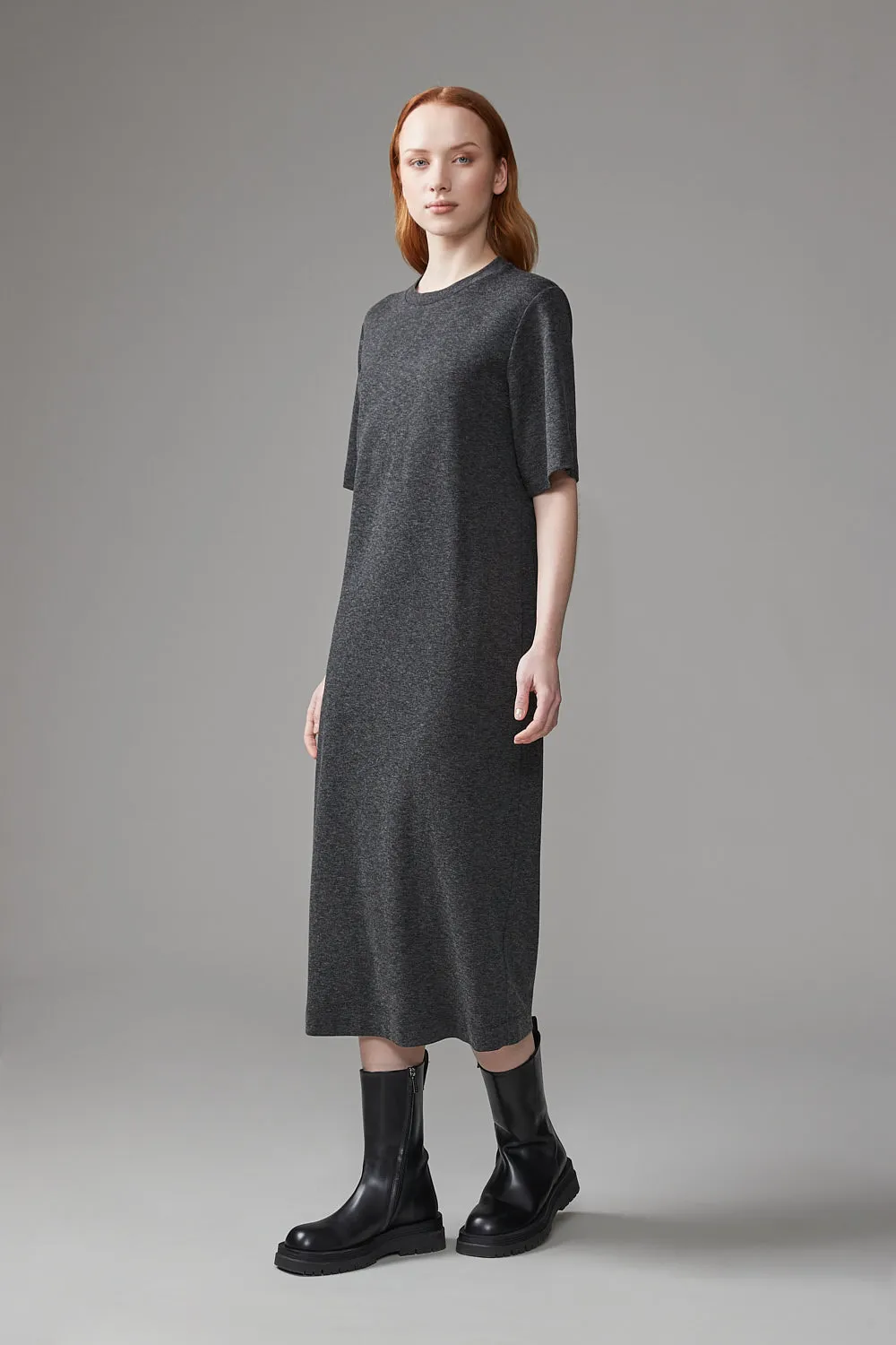 Viscose and wool jersey long dress
