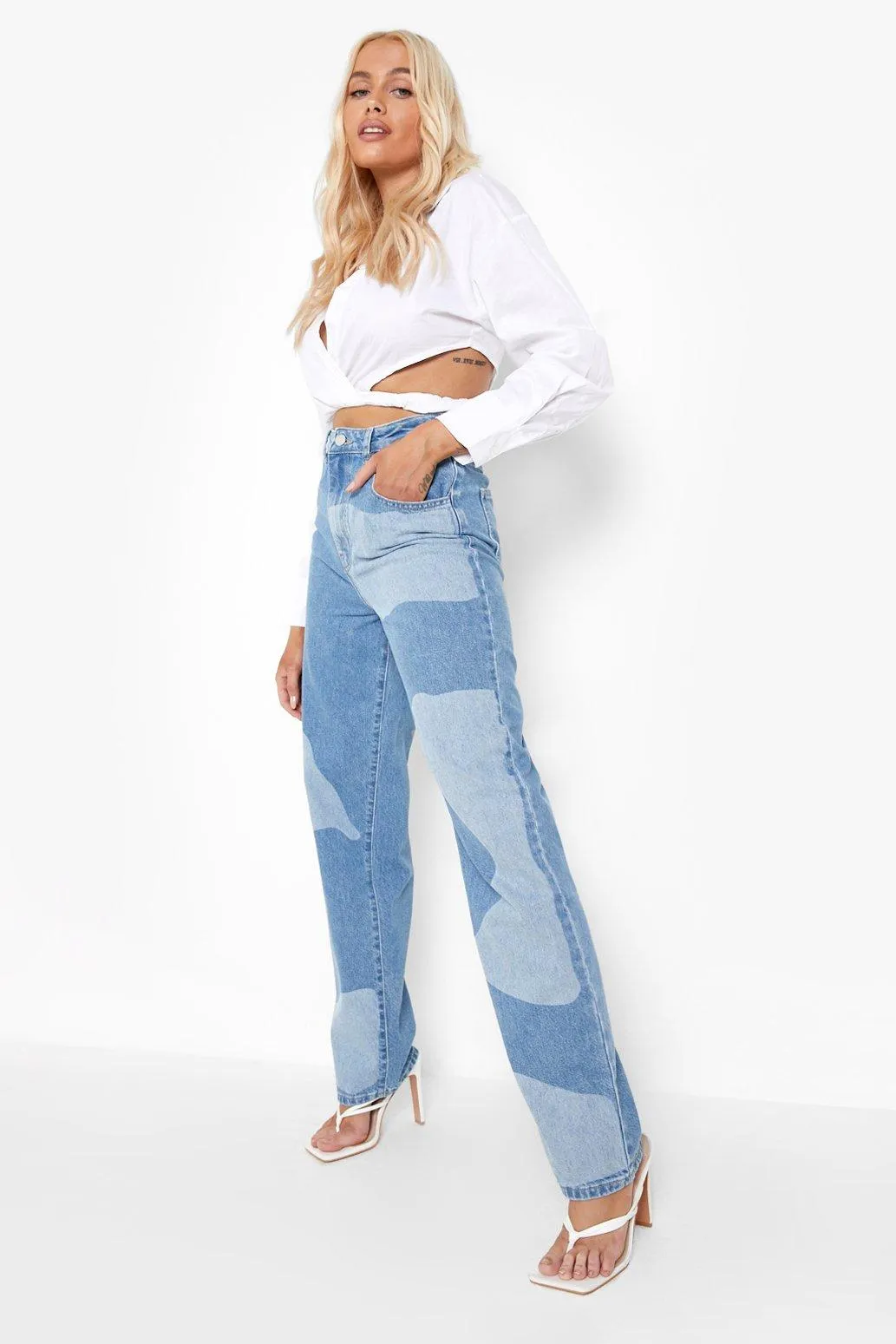 Wave Print Boyfriend Jeans