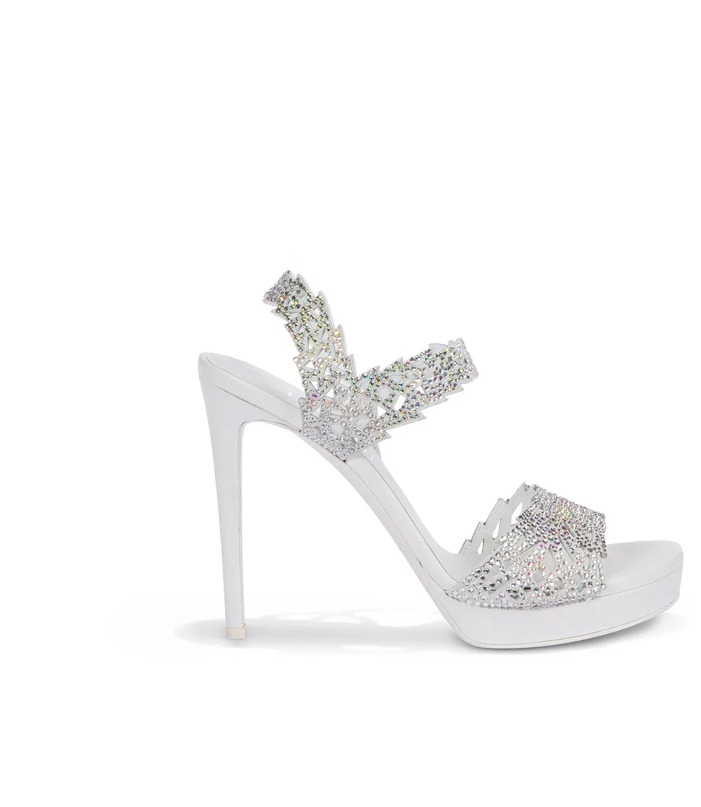 White nappa leather jewel plateau sandals